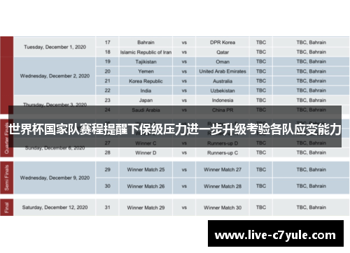世界杯国家队赛程提醒下保级压力进一步升级考验各队应变能力